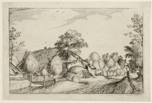 Village Road, lámina doce después de Cuadros de granjas, casas de campo y aldeas rústicas (Praediorum villarum et rusticarum casularum icones) de Claes Jansz. Visscher II