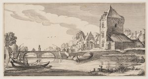 Aldea sobre un río, de Paisajes (Playsante Lantschappen) de Claes Jansz. Visscher II
