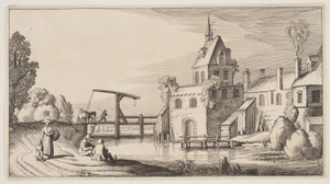 Aldea sobre un río, de Paisajes (Playsante Lantschappen) de Claes Jansz. Visscher II