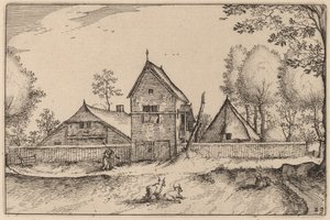 Gran granja amurallada de Claes Jansz Visscher after Johannes van Doetechum, the Elder after Lucas