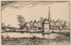 Estanque y un Pueblo de Claes Jansz Visscher after Johannes van Doetechum, the Elder after Lucas