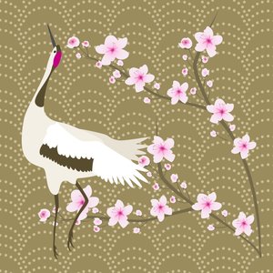 El cerezo en flor y la grulla