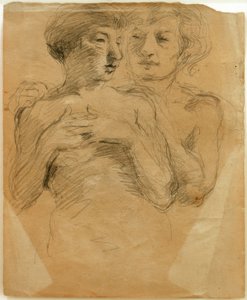 Dos desnudos, de pie uno detrás del otro
