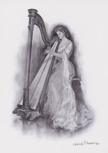 Mujer tocando un arpa