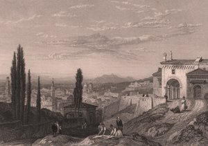 Vista panorámica de la ciudad de Verona desde la iglesia de San Zeno in Monte, Véneto, Italia, grabado en acero de S Fisher sobre dibujo de Clarkson Stanfield (1793-1867), 14x12 cm aprox. de Clarkson Frederick Stanfield