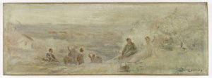 Boceto para el ayuntamiento de Montreuil-sous-Bois: Paisaje - Descanso bajo los árboles, en 1892 (óleo sobre lienzo) de Claude Charles Bourgonnier