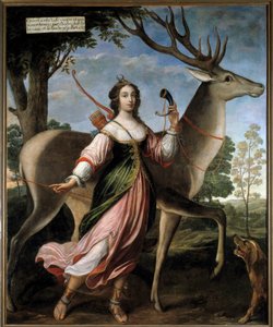 Retrato de María de Rohan - Montbazon, Duquesa de Luynes luego Chevreuse (1600-1679) La joven está representada como una cazadora Diana, con un ciervo de Claude Deruet
