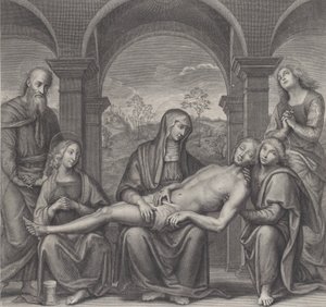 Cristo en la tumba, descansando sobre el regazo de la Virgen, después de Perugino, ca. 1685-1727 de Claude Duflos