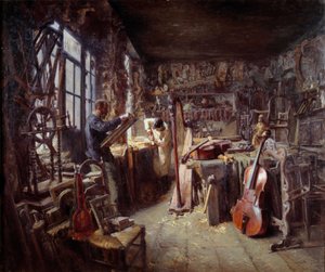 Un restaurador en su taller lleno de instrumentos. Pintura de Claude Firmin (1864-1944) 1896 Avignon musee Calvet ¡Atención! La utilización de esta obra puede estar sujeta a una solicitud de autorización de terceros o a tasas adicionales de Claude Firmin