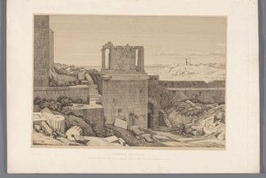Gezicht op de Akropolis van Athene Acrópolis de Atenas (título sobre objeto) Vistas de los sitios más famosos de la antigua Grecia (...) (título de la serie) de Claude Félix Théodore Caruelle d
