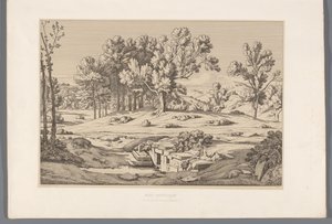Landschap met gezicht op de berg Pentelikon Monte Pentélico (título sobre el objeto) Vistas de los sitios más famosos de la antigua Grecia (...) (título de la serie) de Claude Félix Théodore Caruelle d