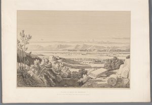 Landschap met zicht op ruins van Korinth Llanura y Golfo de Corinto (título sobre objeto) Vistas de los sitios más famosos de la antigua Grecia (...) (título de la serie) de Claude Félix Théodore Caruelle d