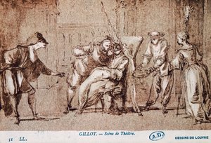 Representación teatral, dibujo de Claude Gillot (1673-1722). Francia de Claude Gillot