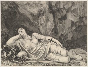 Santa María Magdalena Reclining en una Gruta de Claude Goyrand