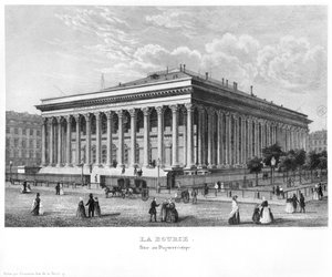 La Bolsa y el Tribunal Comercial, París, después de un daguerrotipo, c.1840 de Claude Hilaire Alphonse Chamouin