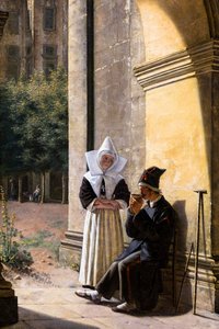 Un soldado atendido por una monja en un claustro de Claude Jacquand