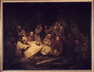 El Conde de Comminges. Última escena de los Memoriales del Conde de Comminges representando al Conde de Comminges reconociendo a Adelaide después de su muerte de Claude Jacquand
