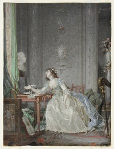 Interior con un retrato de una joven ante un busto de Claude Jean Baptiste Hoin