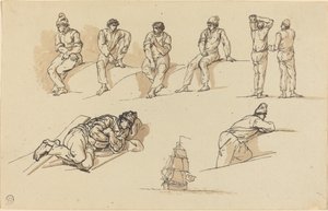 Ocho estudios de figuras y un barco en el mar de Claude Joseph Vernet