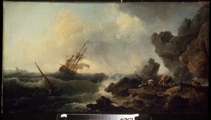 Tormenta en el mar. Pintura de Claude Joseph Vernet (1714-1789). Óleo sobre lienzo, 58 x 107 cm. Escuela francesa del siglo XVIII. Museo Pushkin de Bellas Artes, Moscú.