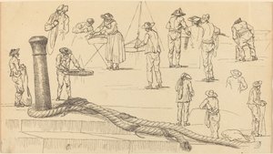 Figuras en el Muelle y una Cuerda Atada a un Bolardo de Claude Joseph Vernet