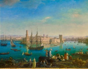 La entrada del puerto de Marsella en 1754. Pintura de Joseph Vernet (detalle) de Claude Joseph Vernet