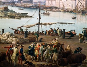 Tercera vista de Toulon, vista del puerto viejo desde el lado de las tiendas de alimentos (detalle) de Claude Joseph Vernet