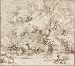 Árboles reflejados en un arroyo de Claude Joseph Vernet