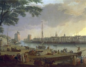 Vista del puerto de La Rochelle Pintura de Joseph Vernet (1714-1789), detalle de Claude Joseph Vernet
