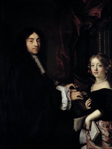 Retrato del organista Charles Couperin (1638-1679) con la hija del pintor de Claude Lefebvre