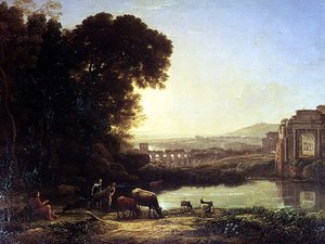 Ganado y cabras bebiendo junto a una ruina de Claude Lorrain