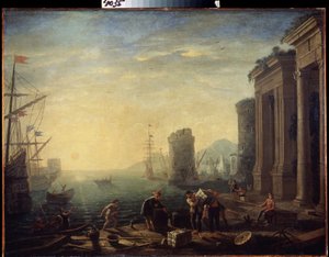 Mañana en el puerto. Mañana en el puerto. Pintura de Claude Gellee, conocido como Le Lorrain (1600-1682). Óleo sobre tela