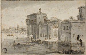 Edificios junto a la laguna de Claude Lorrain