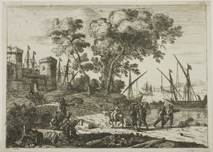 Escena costera con un artista dibujando de Claude Lorrain