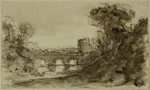 Paisaje fluvial italianizante con puente con torre
