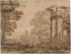 Paisaje con Ruinas, Figuras Pastorales y Árboles