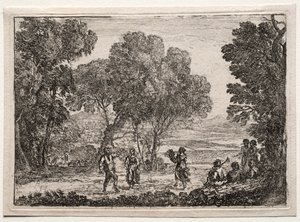 Paisaje con una Danza Campestre (Placa Pequeña) de Claude Lorrain