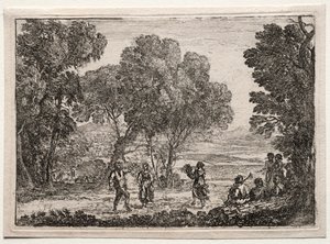 Paisaje con una danza campestre, placa pequeña, c. 1637 de Claude Lorrain
