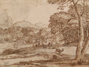 Paisaje con una manada de ciervos de Claude Lorrain