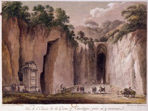 Vista de la cueva de Pausilippe (Posillipo) (o “Grotta Vecchia”), cerca de Nápoles. dibujo de Chatelet de Claude Louis Chatelet