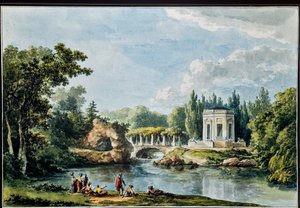 Vista del jardín, del "Álbum de María Antonieta". Vistas y planos del Petit Trianon de Versalles 