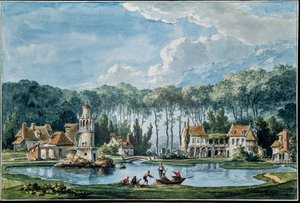 Vista del jardín, del "Álbum de María Antonieta". Vistas y planos del Petit Trianon de Versalles 