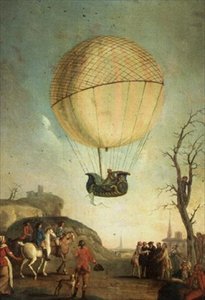 Robert reascendiendo en Nesle después del primer vuelo en un globo de hidrógeno de Claude Louis Desrais