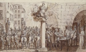 La viuda Morin y su hija Angelique Delaporte en la Conciergerie y castigadas con ser encadenadas en público por el crimen de extorsión con violencia de firmas, 1812 de Claude Louis Desrais