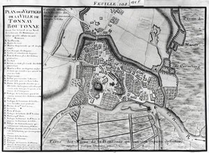 Fol.105 Mapa de la ciudad de Tonnay-Boutonne, del Recueil des Plans de Saintonge de Claude Masse