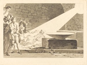 Fragonard y Bergeret con sus esposas visitando una tumba en Pompeya de Claude Mathieu Fessard after Jean Honoré Fragonard
