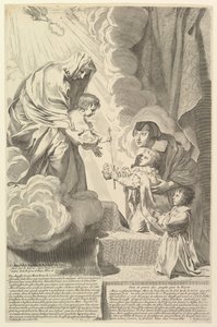 Ana de Austria con el Joven Luis XIV y Monsieur ante la Virgen y el Niño de Claude Mellan
