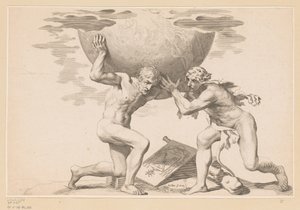 Atlas le da la esfera celeste a Hércules