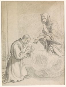 San Cayetano de Thiene toma al niño Jesús en brazos de María de Claude Mellan