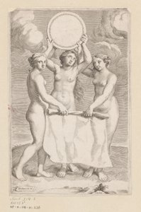 Tres Gracias con medallón Portada para: Balthazar de Vias, Charitum libri tres, 1660 de Claude Mellan